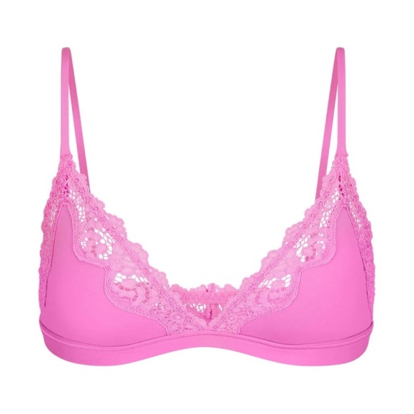 SKIMS NWT Fits Everybody Lace Triangle Bralette - Neon Orchid - Picture 3 of 4